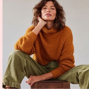 PILCO Mustard Cowl Neck Knit Oversize Sweater Size S Small